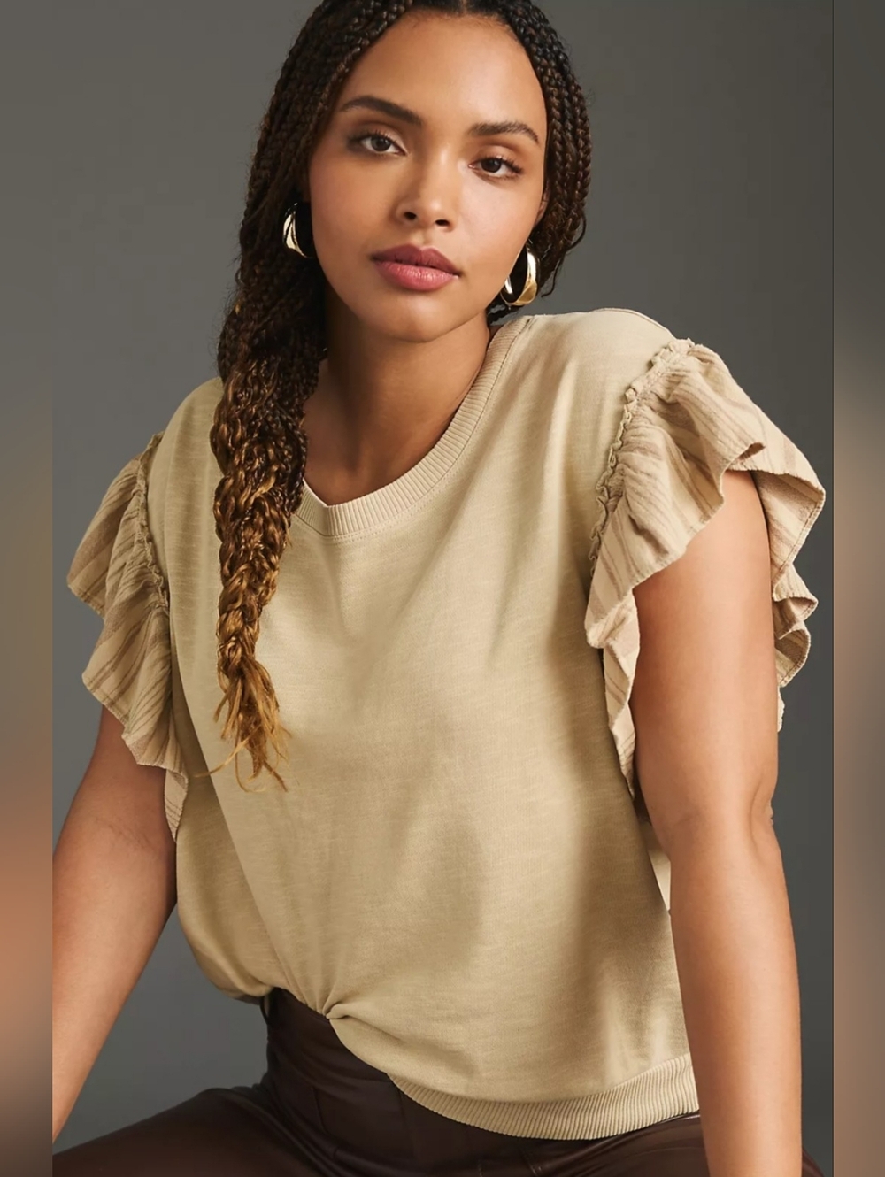 Pilcro Chambray Flutter-Sleeve Sweatshirt Tee